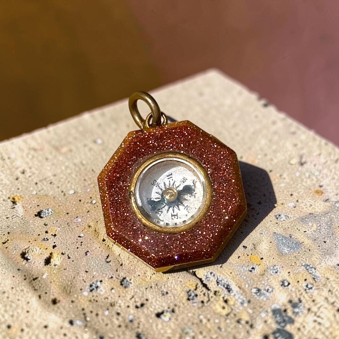 Antique Victorian Goldstone Compass Pendant c. 1880