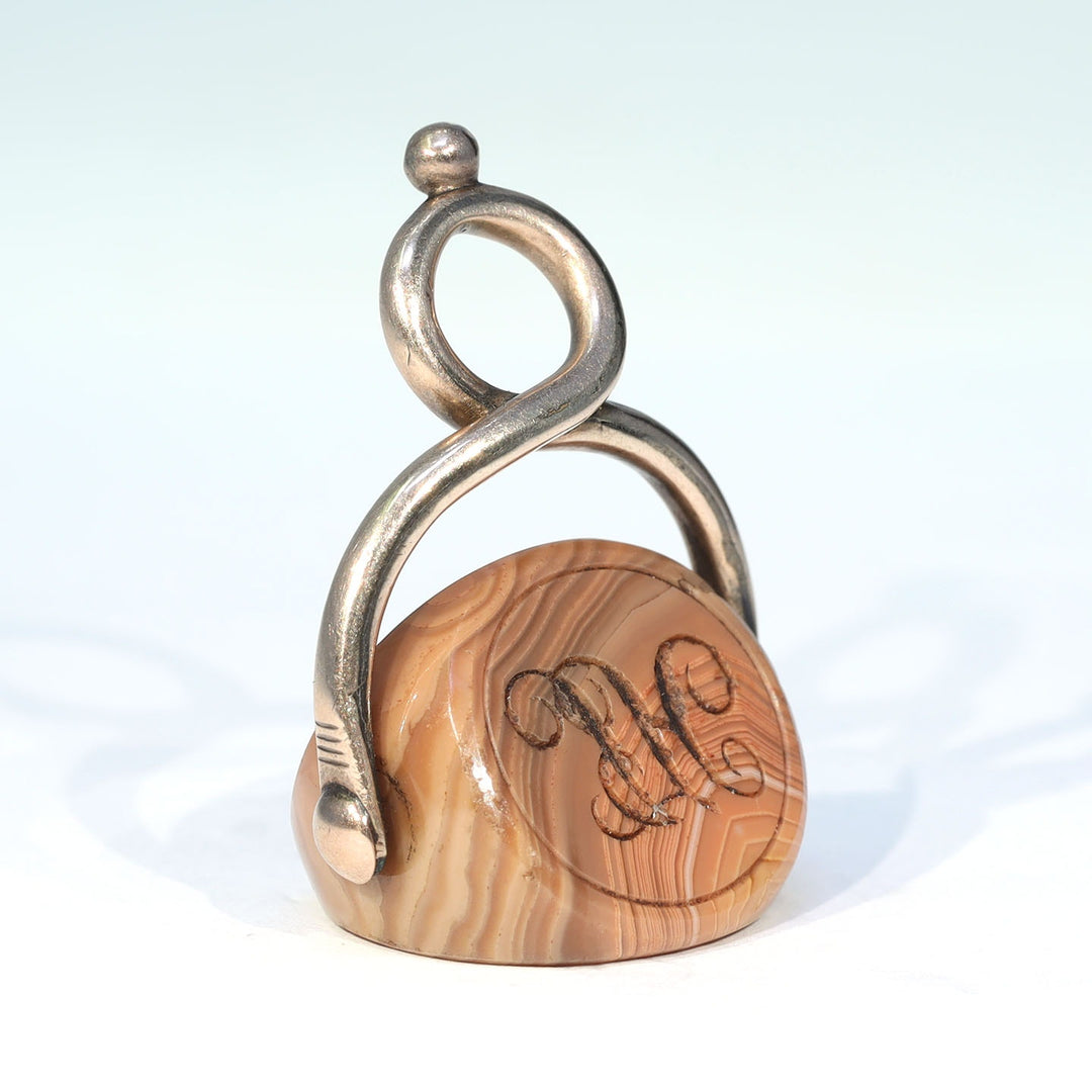 Victorian Gold Three Sided Agate Caduceus Spinner Fob, c. 1870