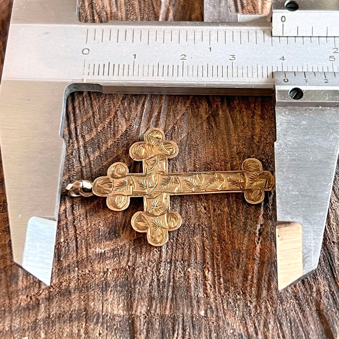 Antique Victorian Cross Pendant Gold Engraved, c.1890