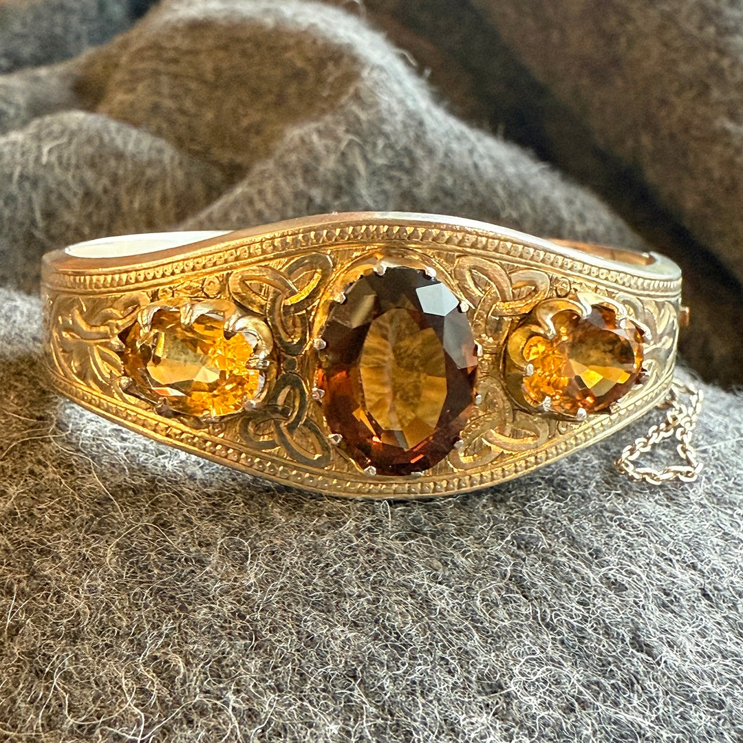 Antique Victorian Silver Engraved Citrine Bangle, English Jewelry, circa 1870