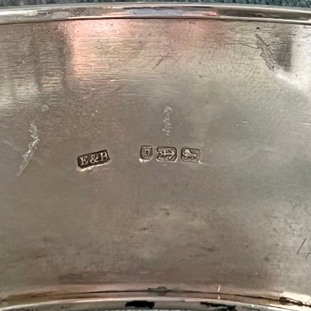 Victorian Silver Engraved Enamel Bangle with Heraldic Crest, Birmingham 1890