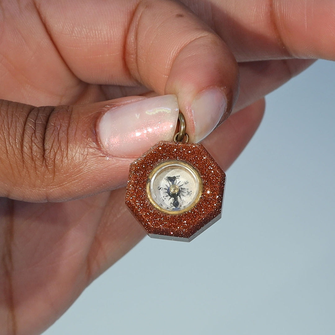 Antique Victorian Goldstone Compass Pendant c. 1880