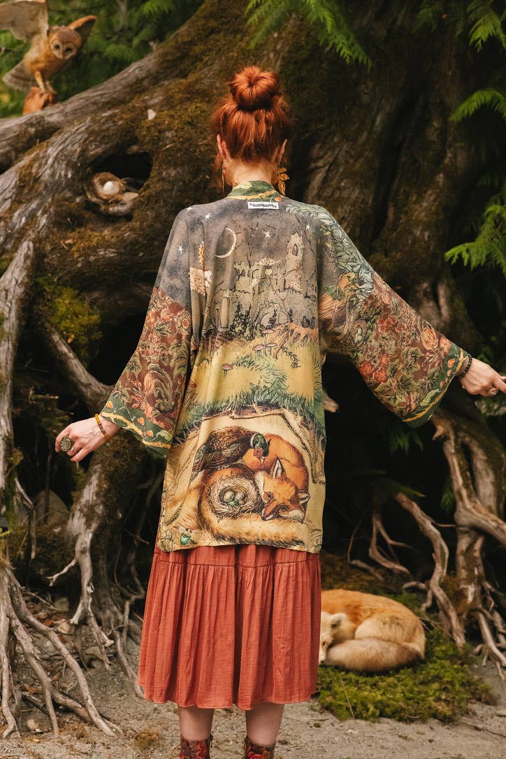 Woodland Wisdom Matinée Duster w/ Florals, Fox & Owl