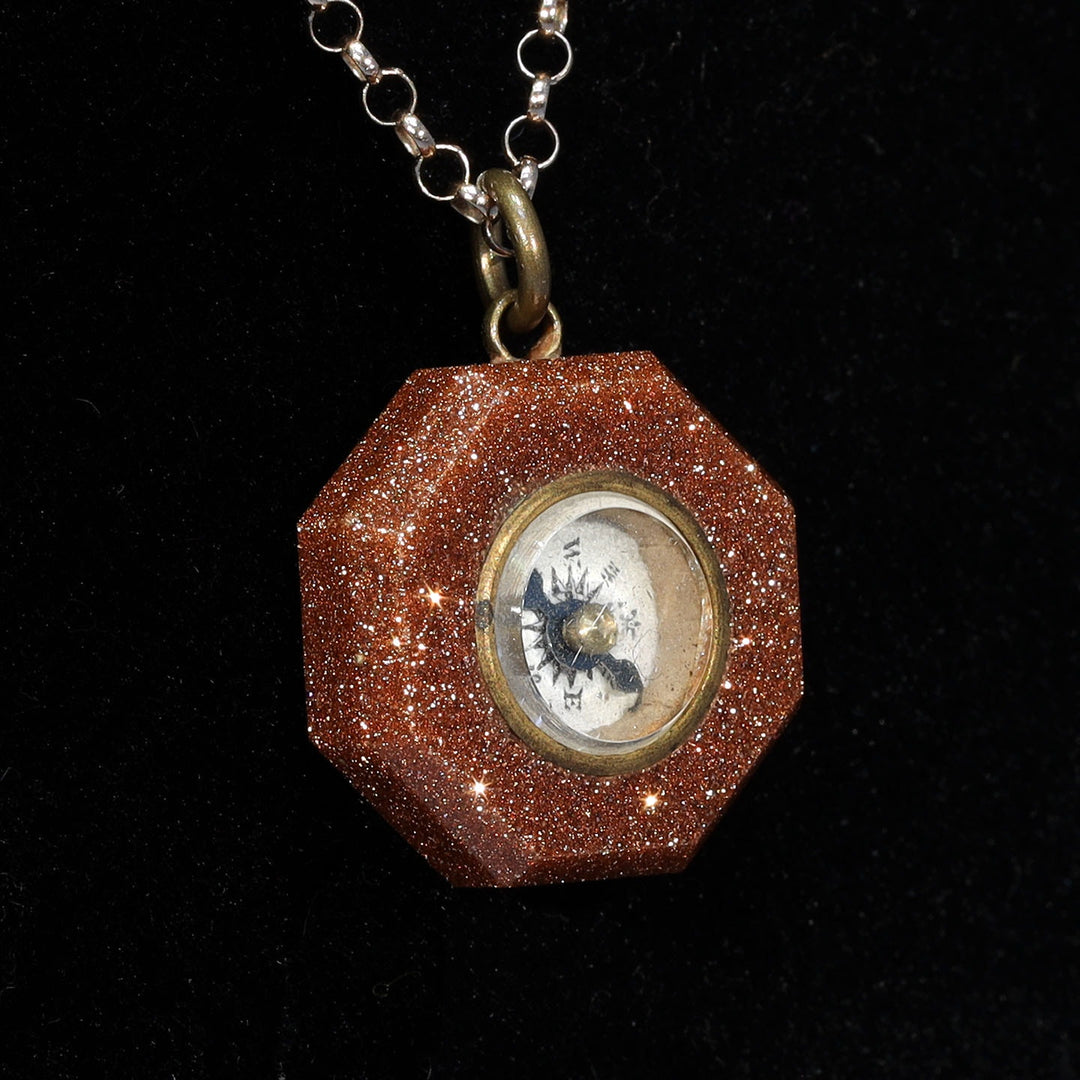 Antique Victorian Goldstone Compass Pendant c. 1880