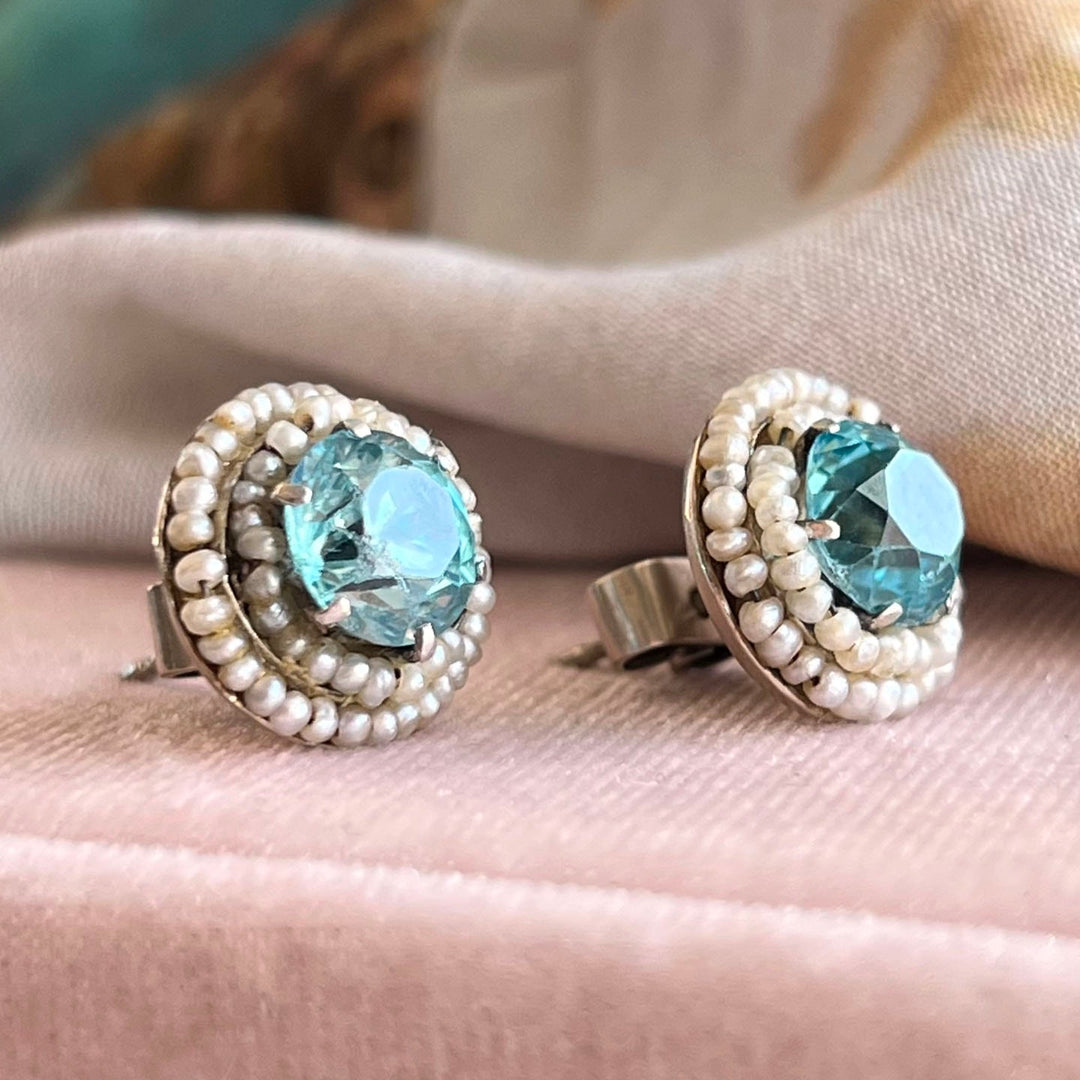 Antique Edwardian Gold Zircon and Seed Pearl Earrings, c.1910