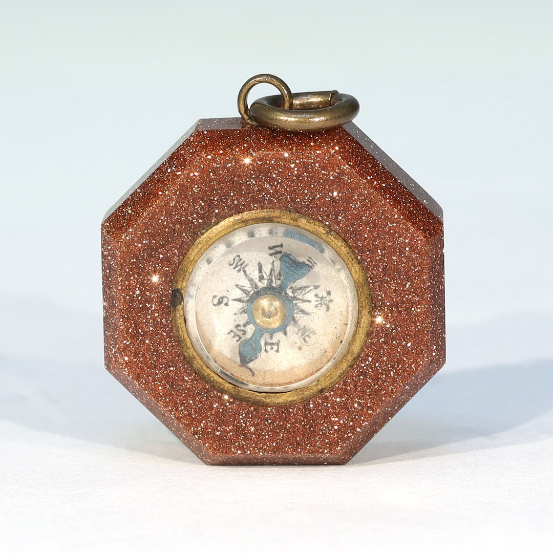 Antique Victorian Goldstone Compass Pendant c. 1880