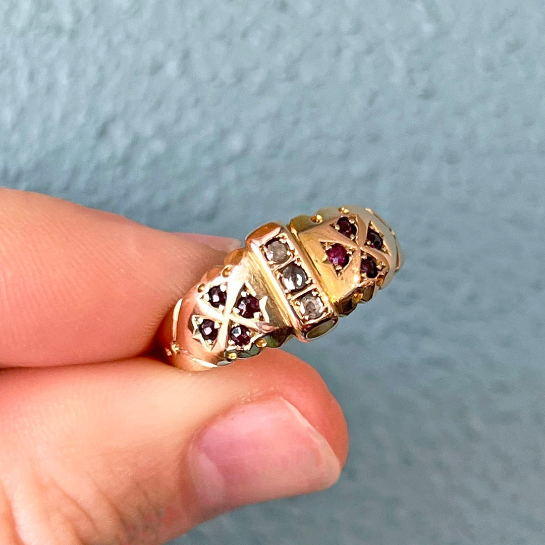 Antique Victorian Ring Gold Ruby Diamond, Chester 1892