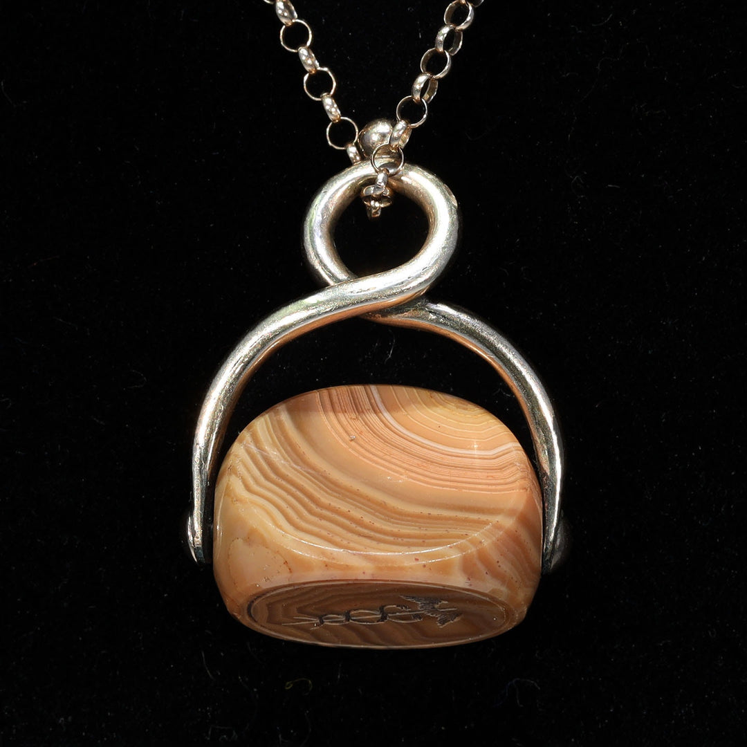 Victorian Gold Three Sided Agate Caduceus Spinner Fob, c. 1870