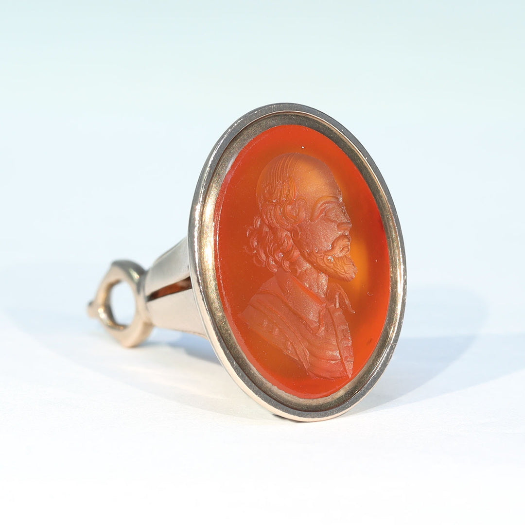Victorian Gold Carnelian Shakespeare Seal Fob c.1870