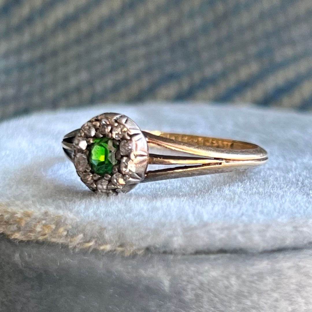 Side view Victorian garnet diamond ring gold band