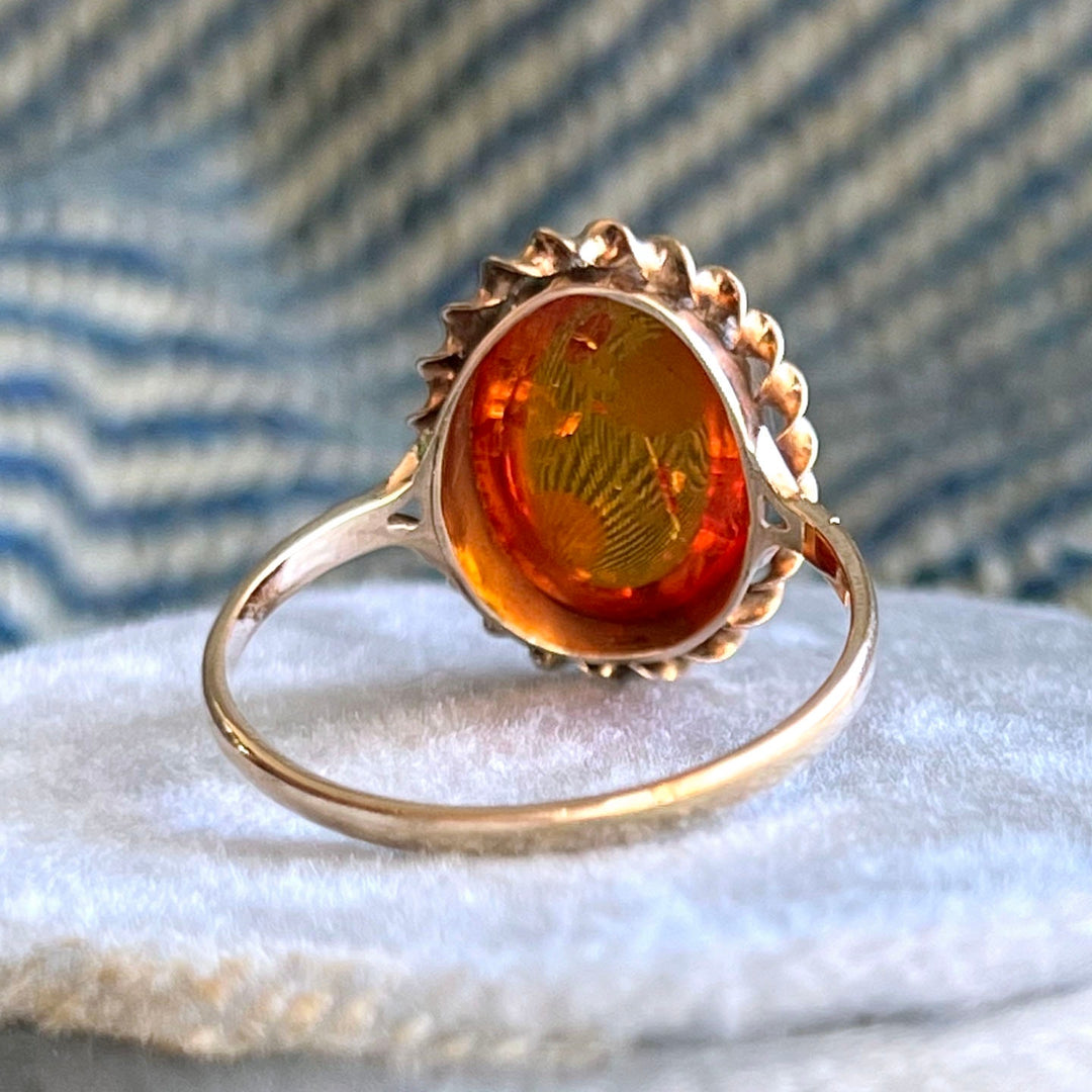 Vintage 9k Gold Amber Ring Birmingham 1988 Oval Cabochon