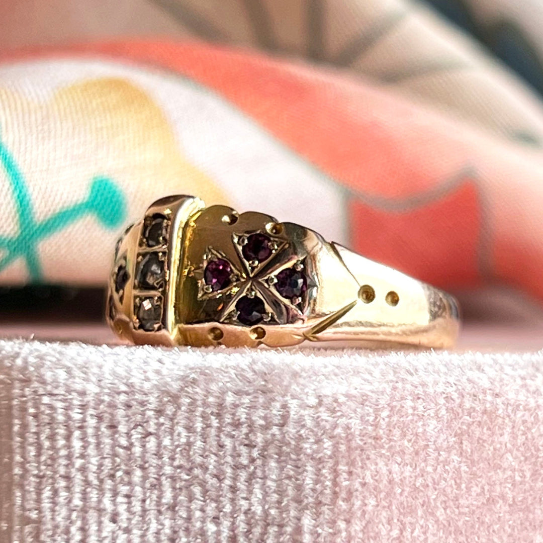 Antique Victorian Ring Gold Ruby Diamond, Chester 1892