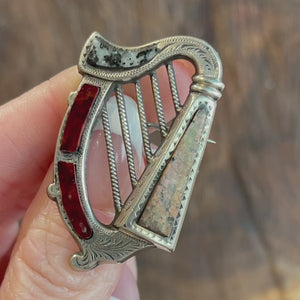 Victorian Scottish Silver Agate Harp Brooch