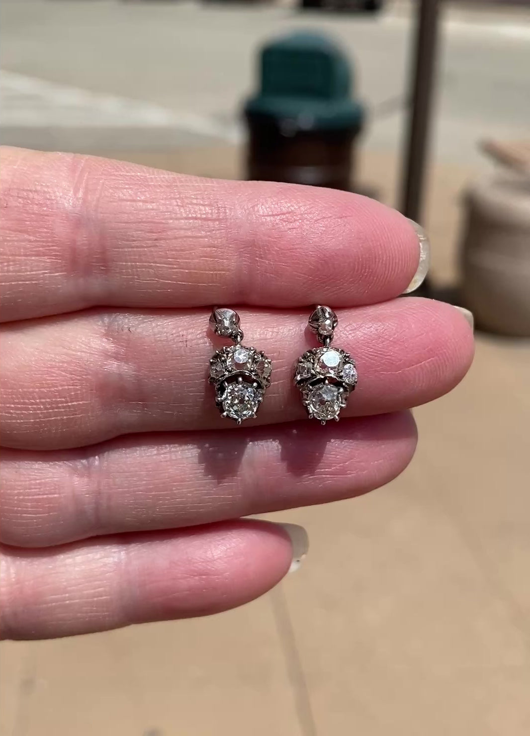 Antique Early Victorian Diamond Earrings in Silver and Gold, c. 1850