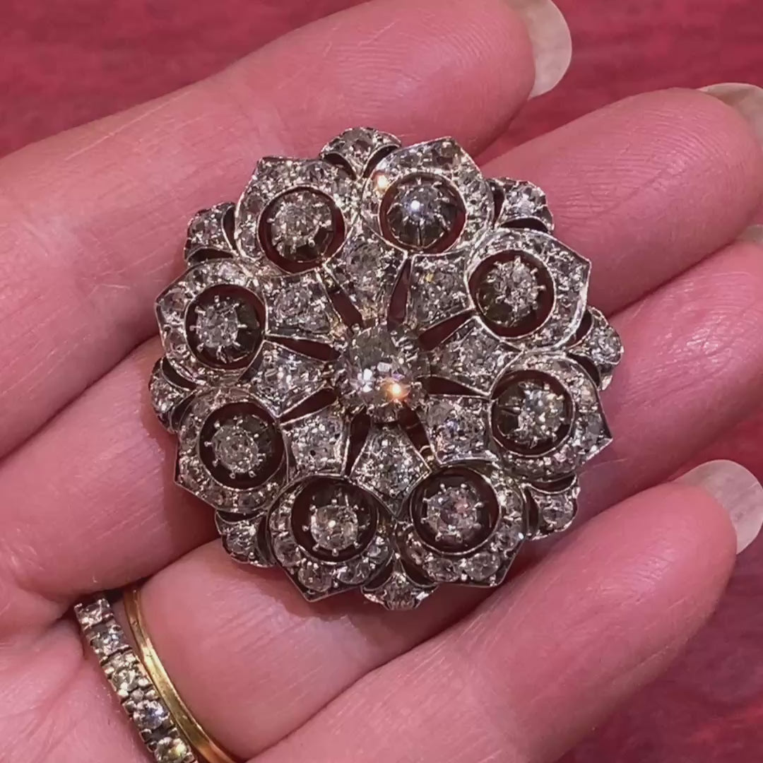 Antique Victorian Diamond Brooch Pendant Gold and Silver Setting c. 1870
