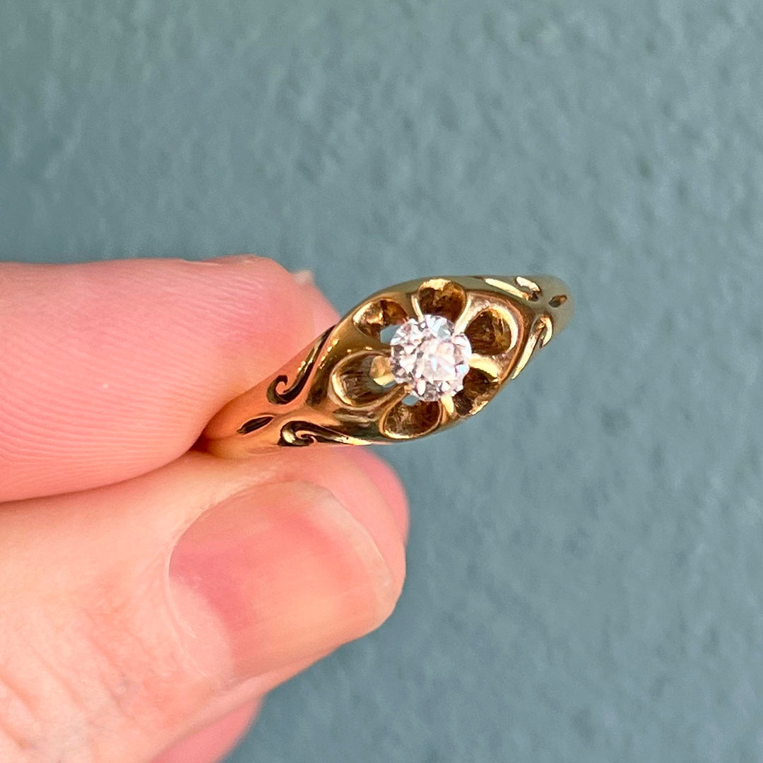 Antique Victorian 18k Gold Ring Diamond Solitaire, c.1890