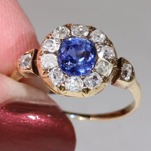 Victorian Sapphire Diamond Cluster Ring