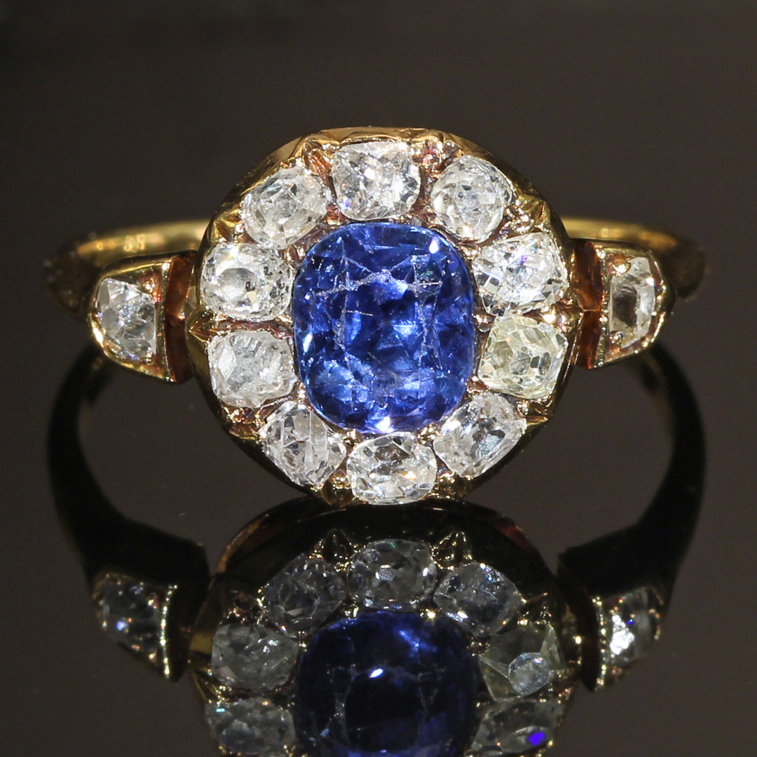 Victorian Sapphire Diamond Cluster Ring