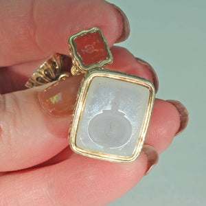 15k and 9k Three Fobs and Split Ring White Chalcedony and Carnelian Carved
