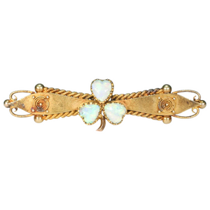 15k Gold Victorian Opal Brooch Pin Clover Leaf Lucky