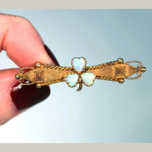 15k Gold Victorian Opal Brooch Pin Clover Leaf Lucky