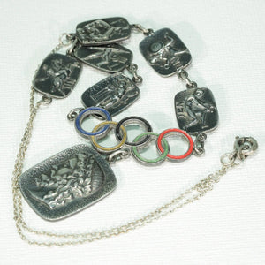 1940's Olympic Silver Enameled Panel Necklace