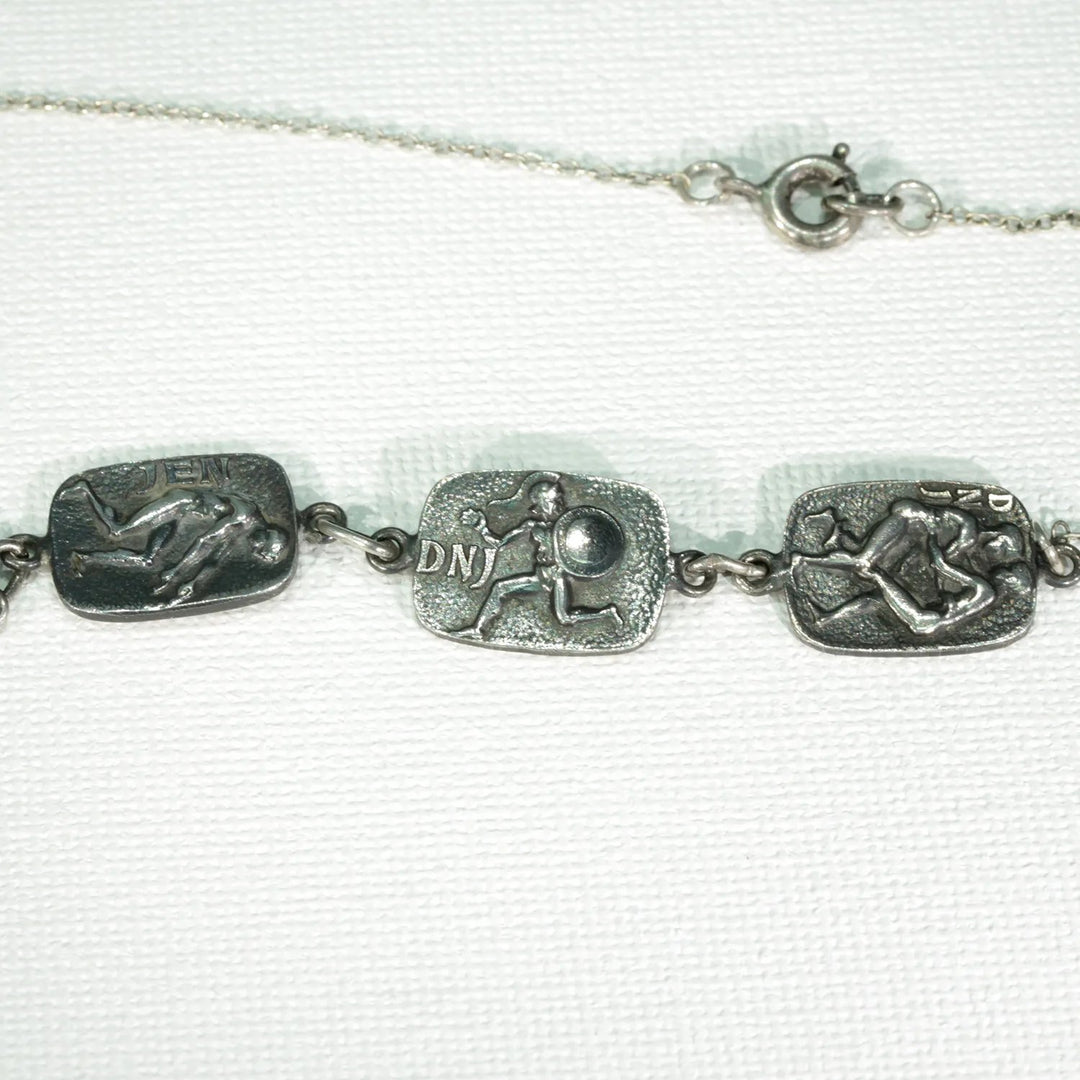 1940's Olympic Silver Enameled Panel Necklace