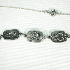 1940's Olympic Silver Enameled Panel Necklace