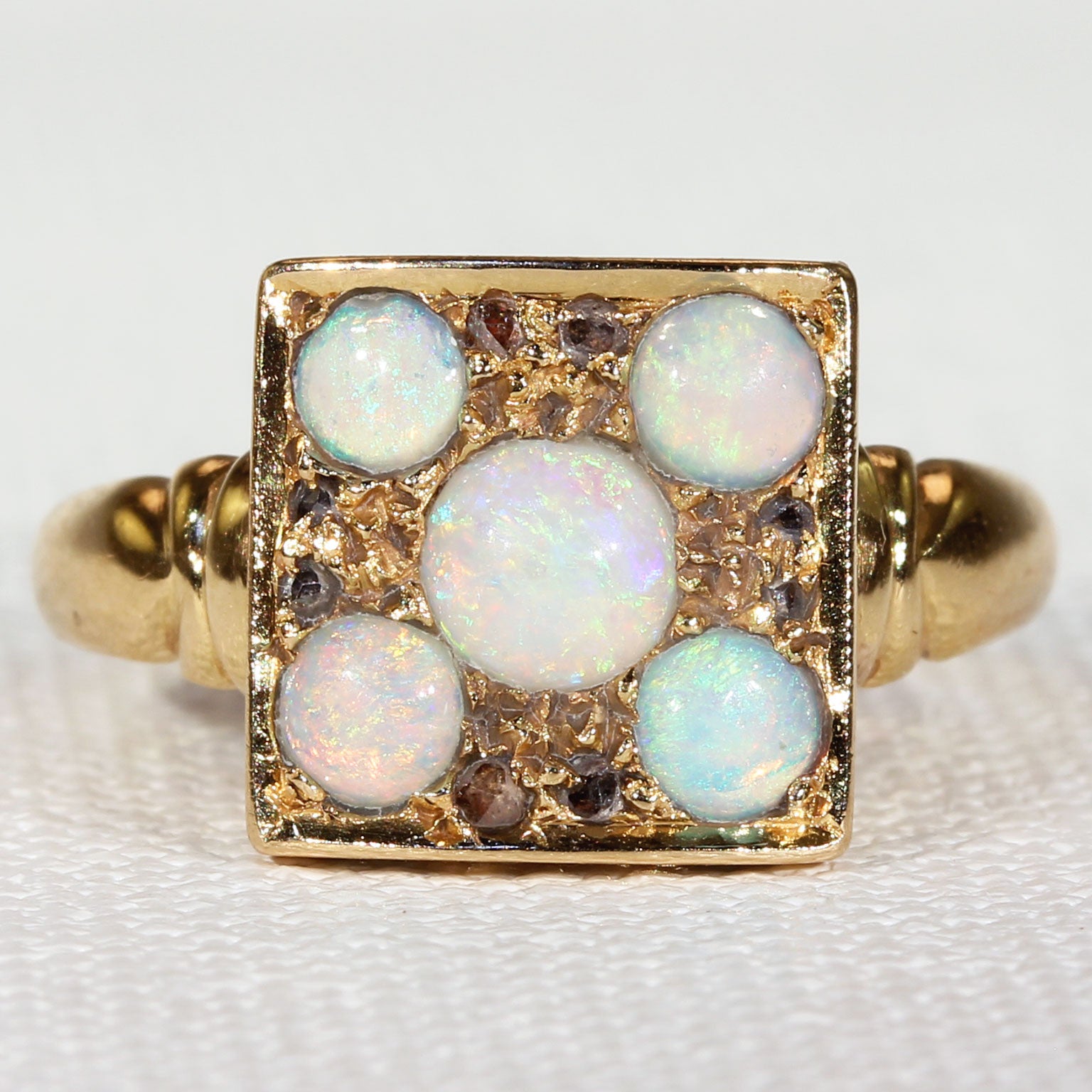 Art Deco Opal Diamond Gold Ring