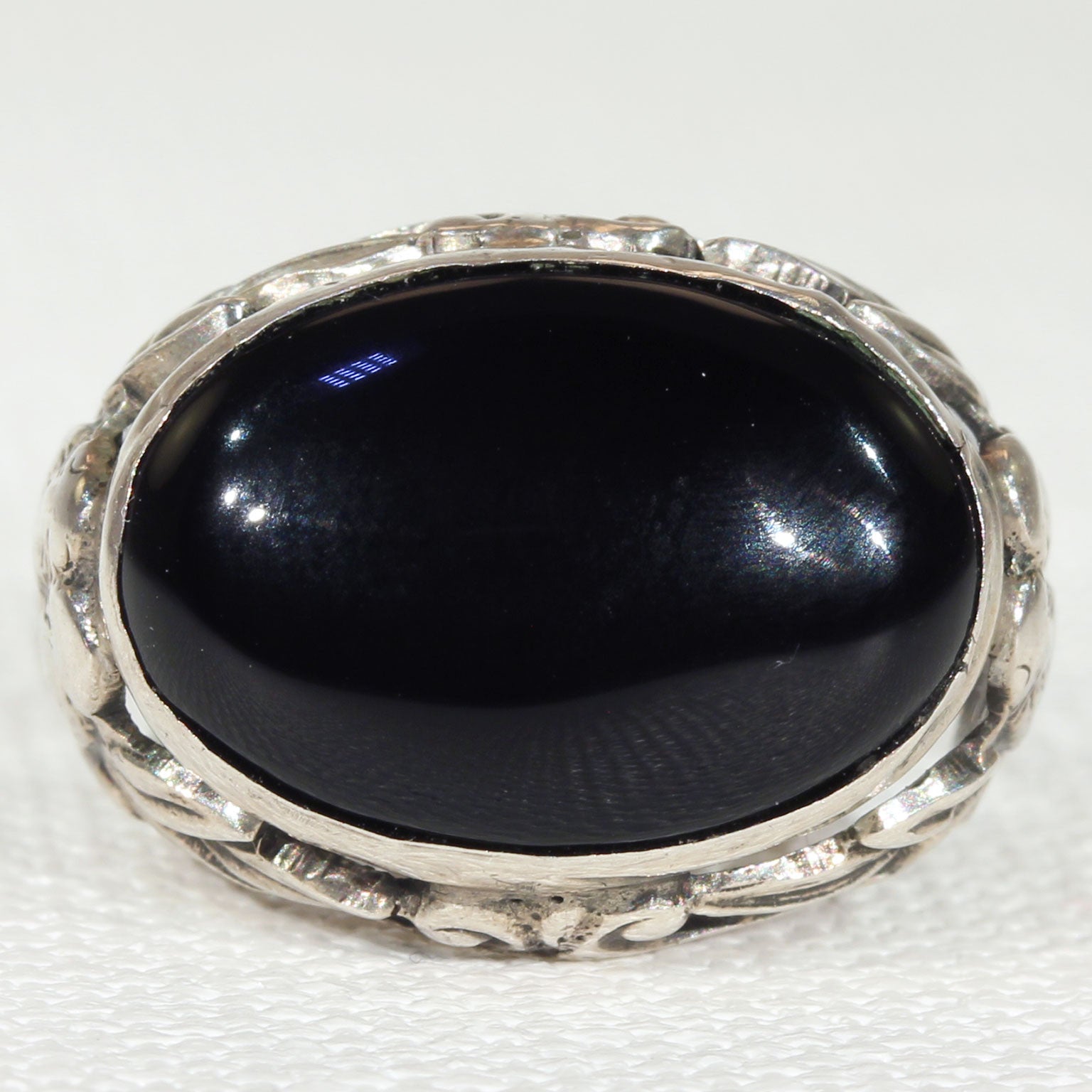 Art Deco Sterling Onyx Love Birds Ring