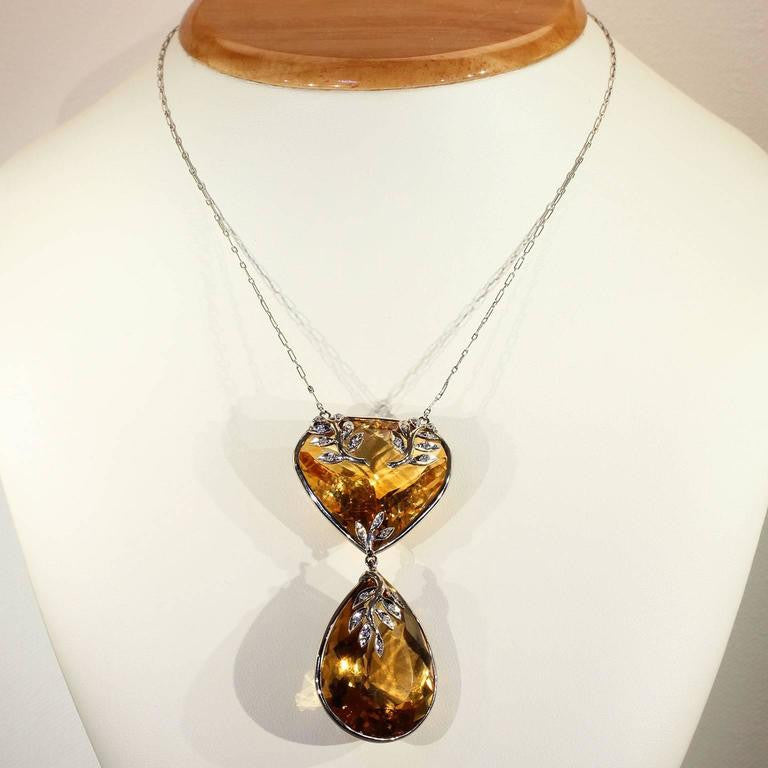 Modern Large Citrine Diamond Necklace