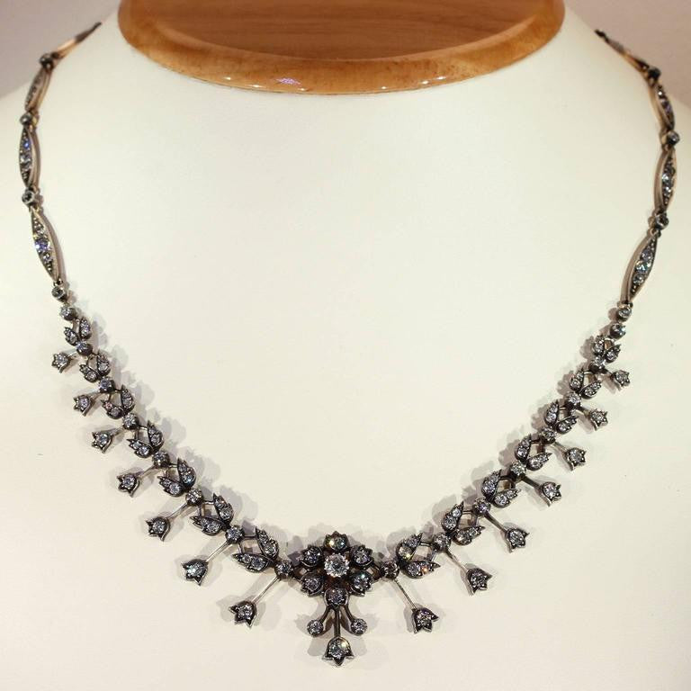 Antique Victorian Floral Design Diamond Necklace