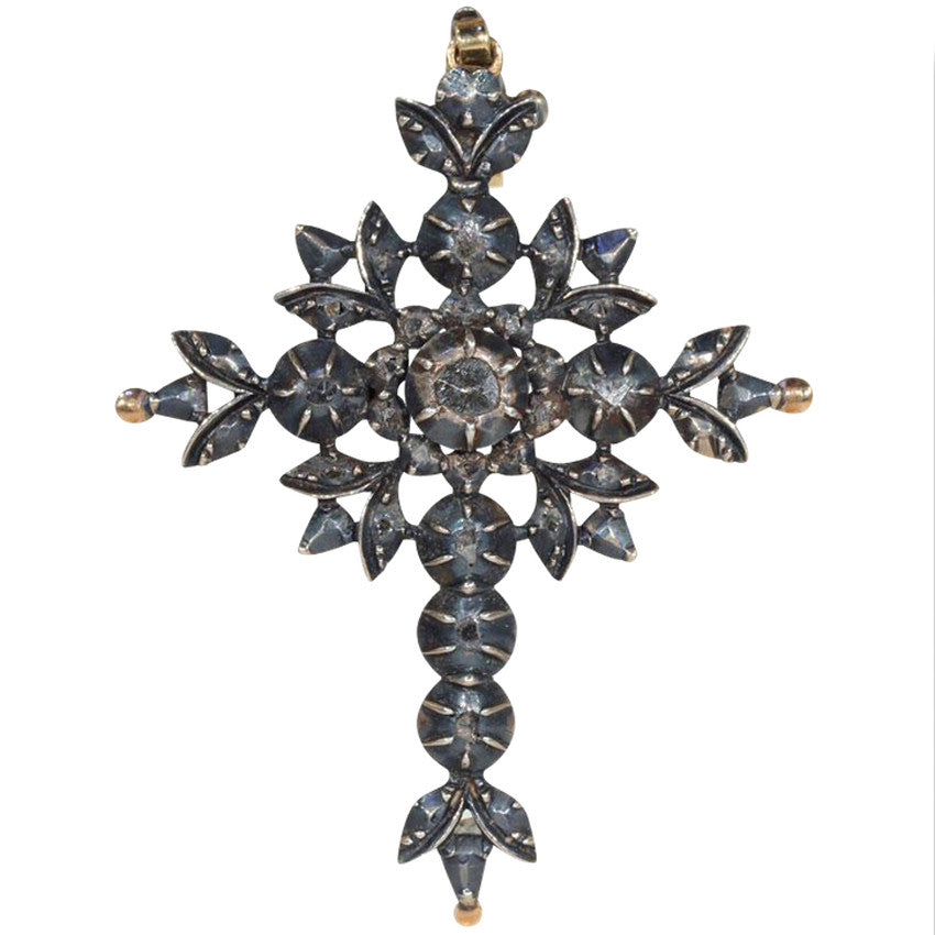 Antique Georgian Diamond Flemish Cross in 14k Gold and Silver