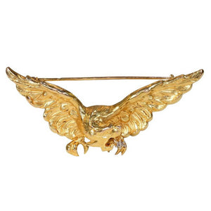 French Griffin Rose Cut Diamond Gold Brooch Pin