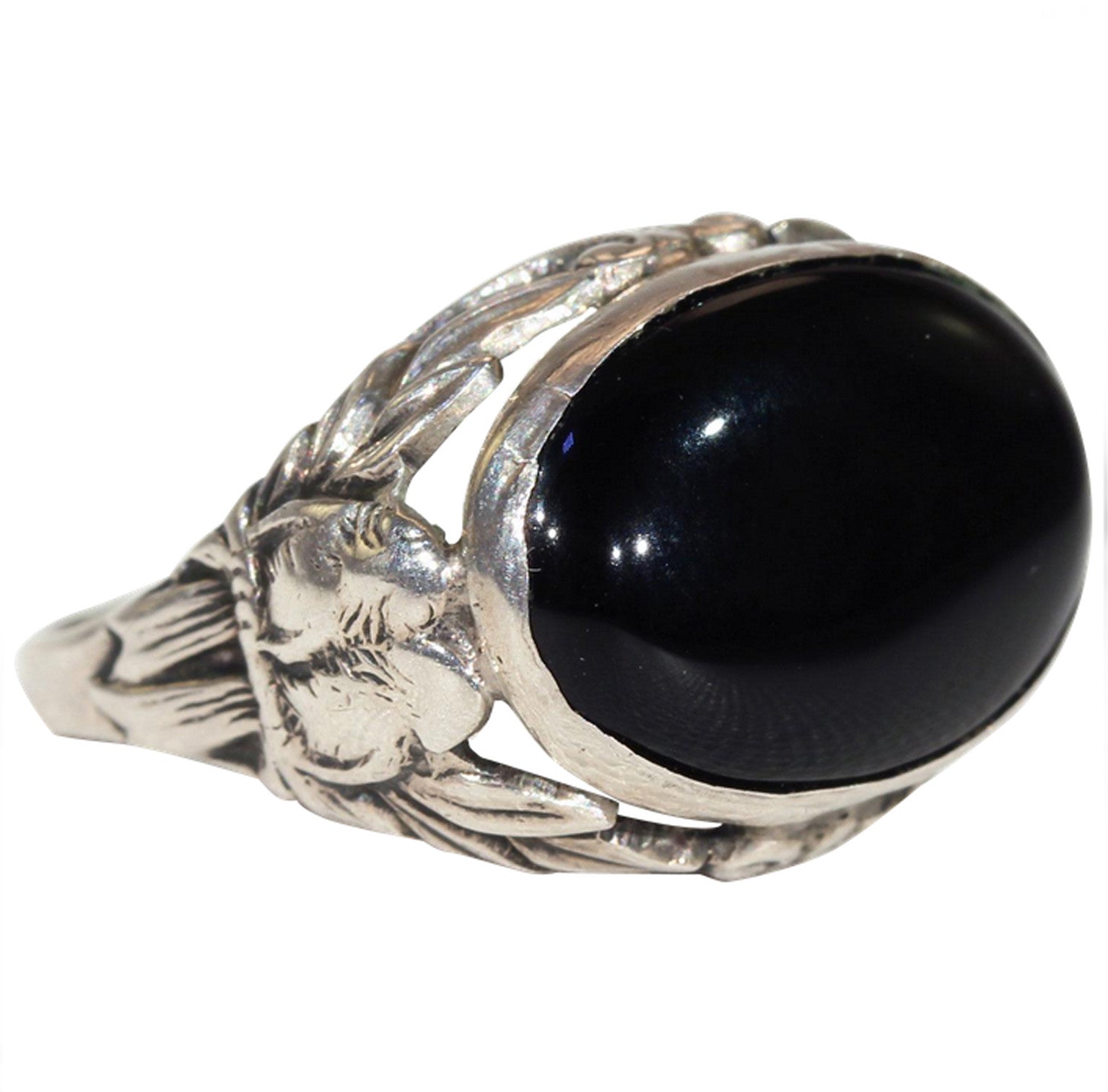 Art Deco Sterling Onyx Love Birds Ring