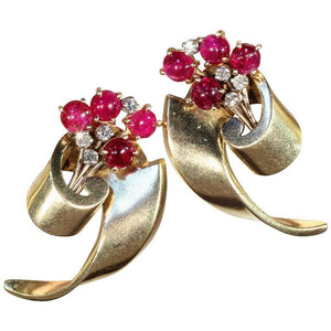 Retro Ruby Diamond Gold Earrings