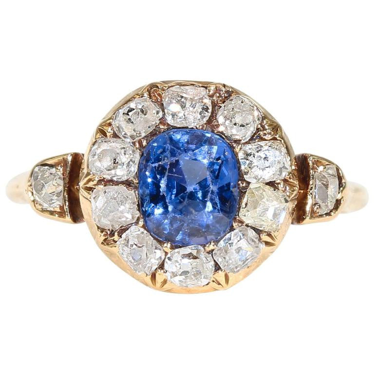 Victorian Sapphire Diamond Cluster Ring