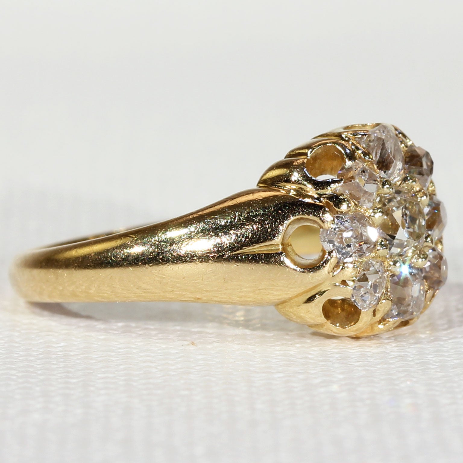 Victorian Cushion Cut Diamond Cluster Ring in 18k Gold