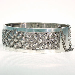 Antique French Repoussed Floral Silver Bangle