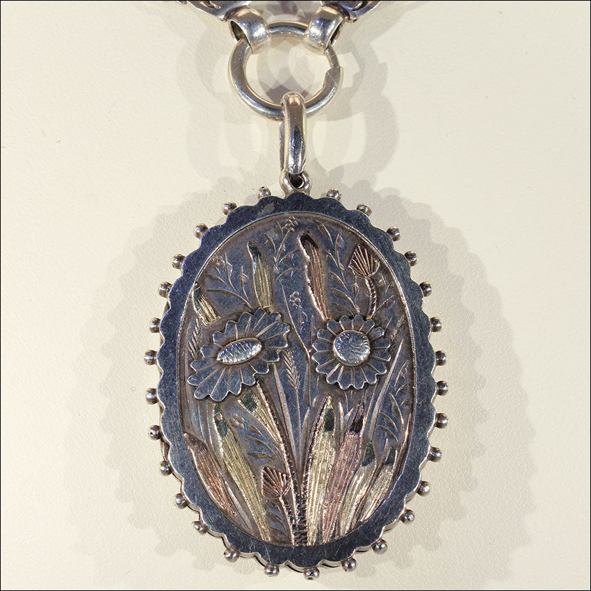Antique Victorian Collar and Locket with Flowers and Gold Accents