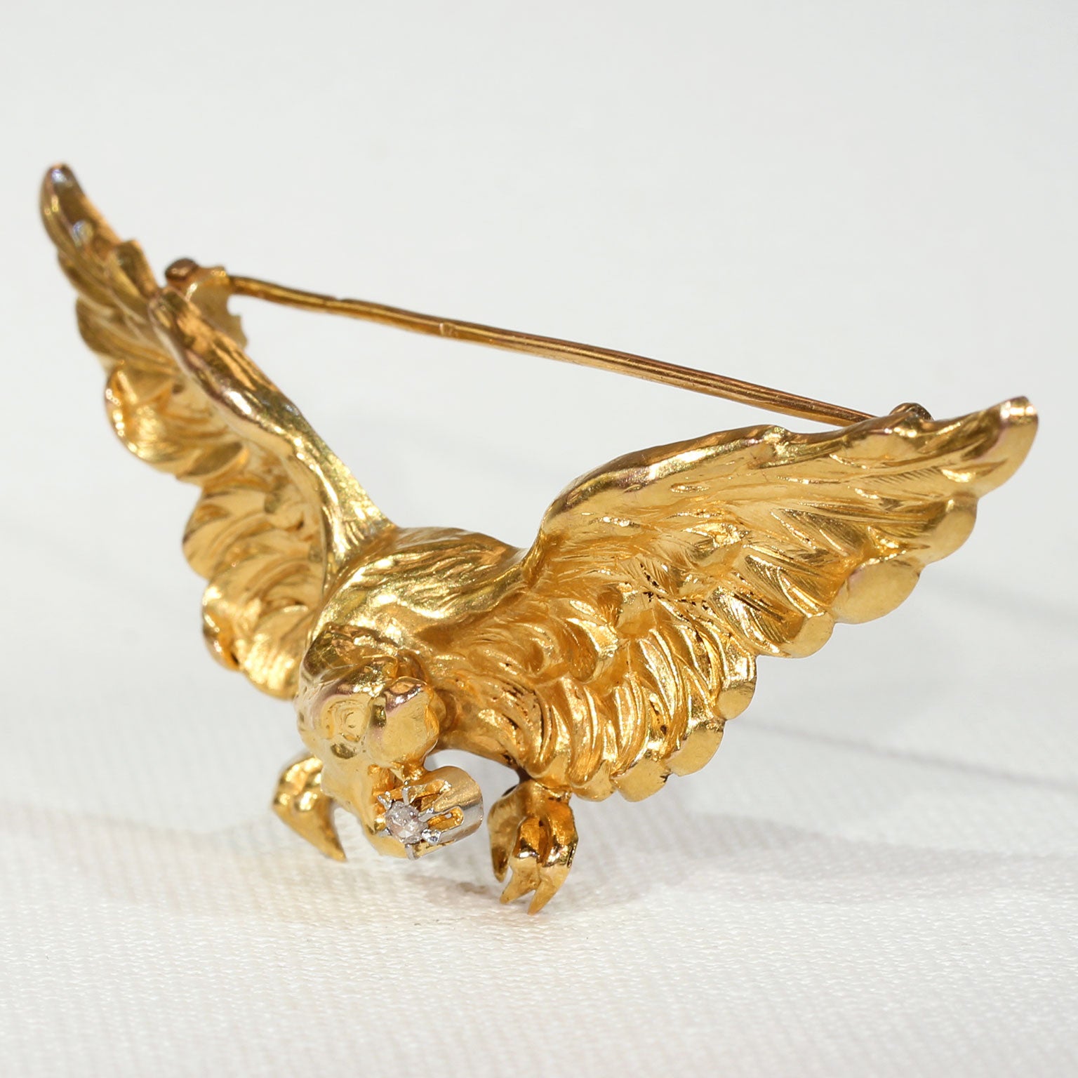 French Griffin Rose Cut Diamond Gold Brooch Pin