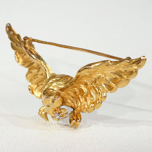 Reserved-French Griffin Rose Cut Diamond Gold Brooch Pin