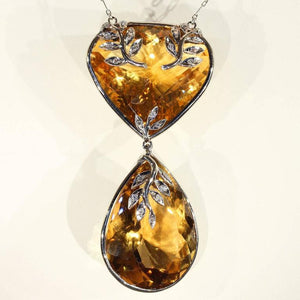 Modern Large Citrine Diamond Necklace