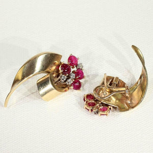 Retro Ruby Diamond Gold Earrings