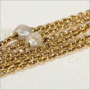 Victorian Pearl Triple Chain 14k Gold Necklace