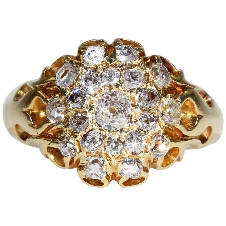 Victorian Diamond Triple Cluster Ring