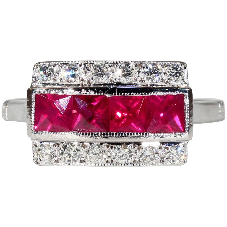 Ruby Diamond White Gold Cocktail Ring