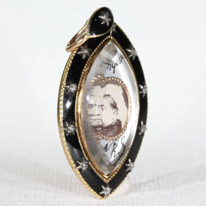 Queen Victoria Portrait Black Enamel Diamond Gold Memorial Pendant