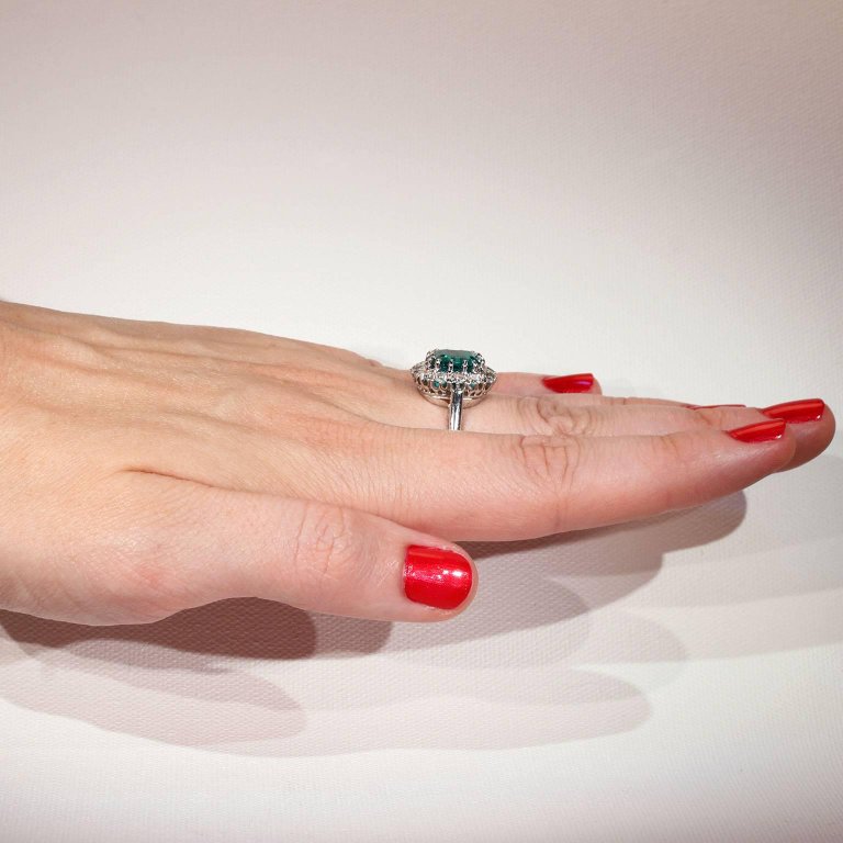 French Art Deco Columbian Emerald Diamond Cluster Ring