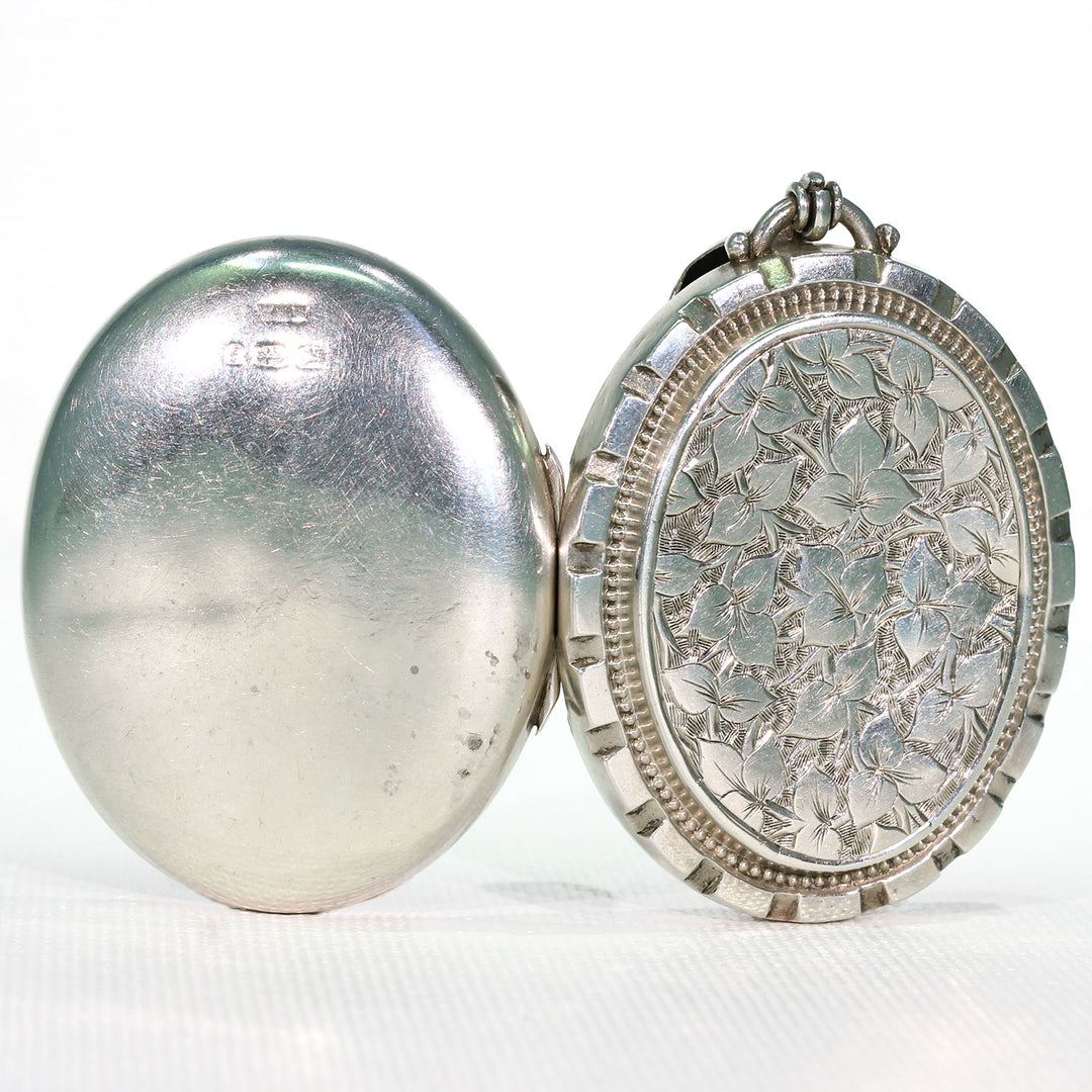 Antique Victorian Silver Locket Ivy Leaves